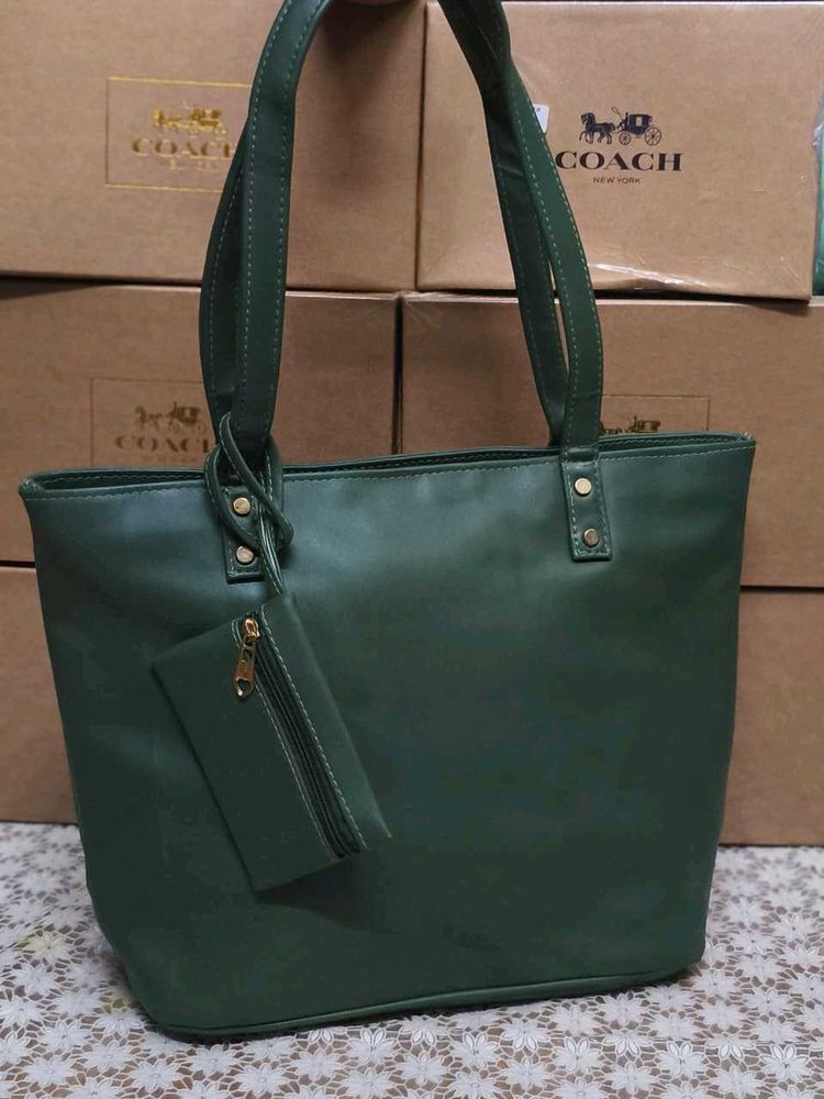 😍 Stylish Green Tote Bag with Pouch