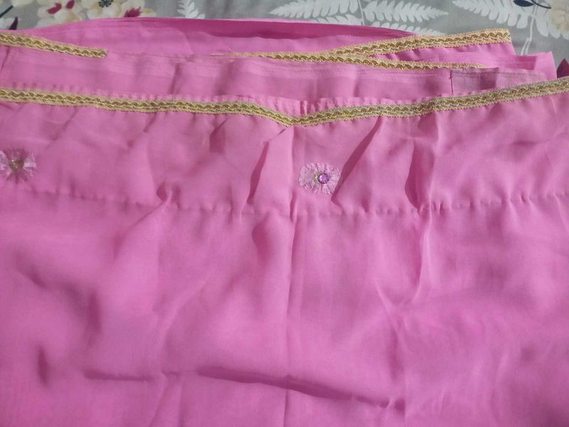 Elegant Pink Dupatta with Gold Border