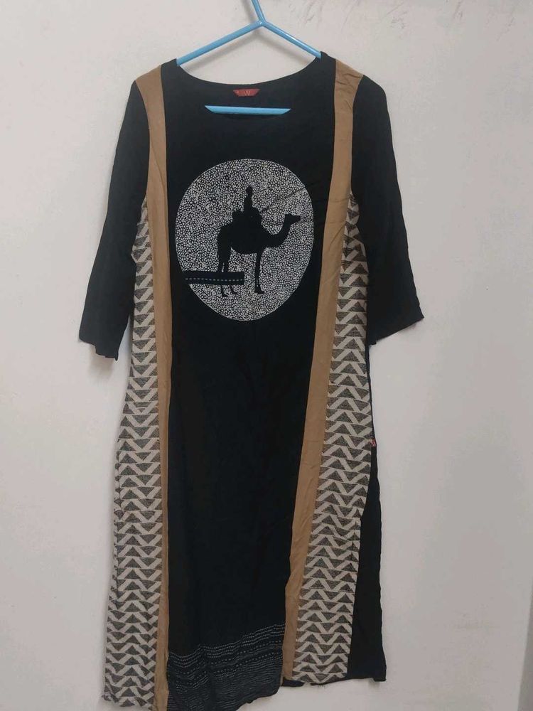 Black Kurta with Desert Print