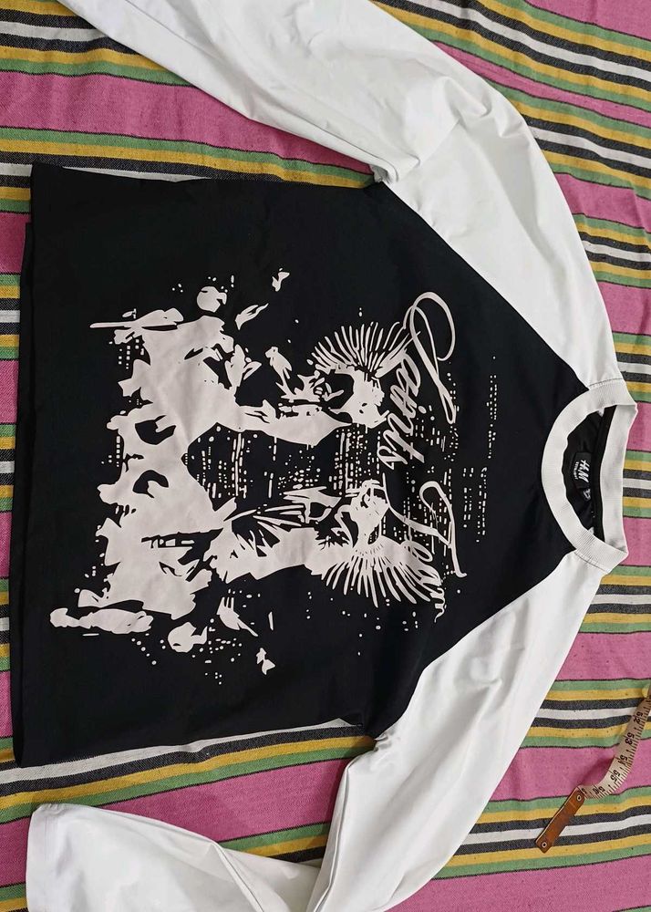 H&amp;M Black &amp; White Graphic Boxy Fit T-Shirt