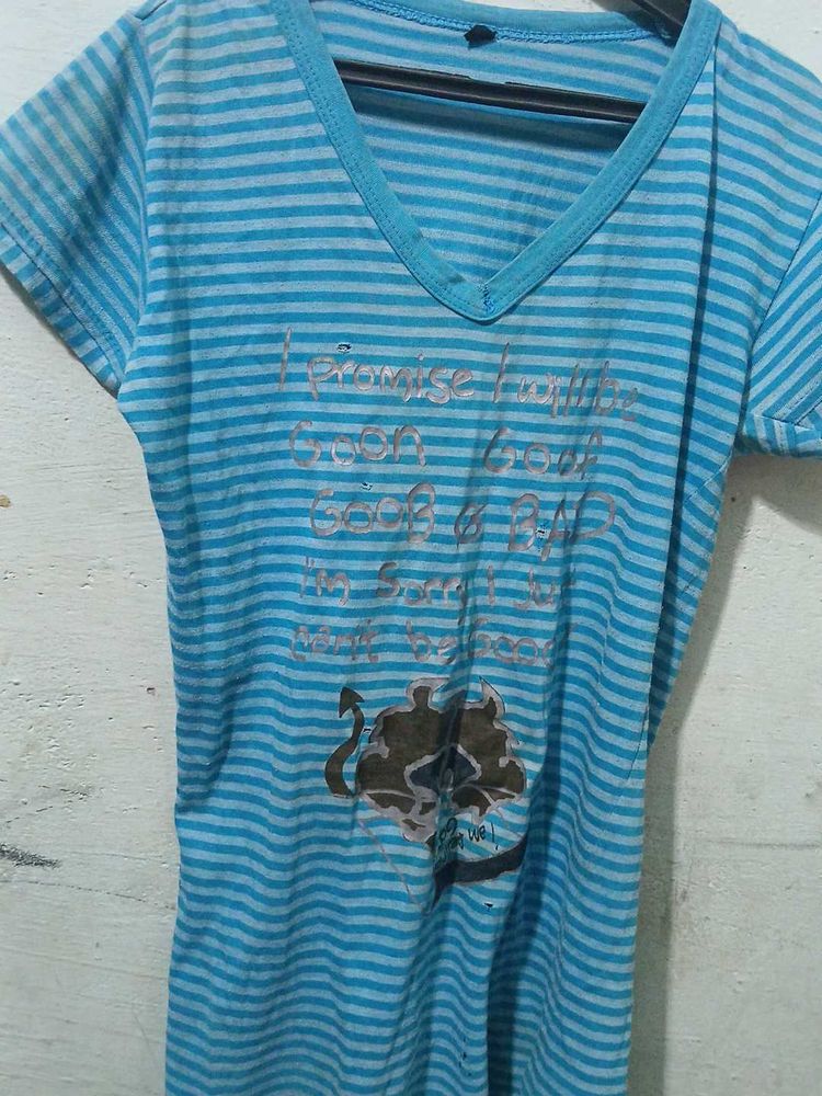 Blue Striped V-Neck T-Shirt
