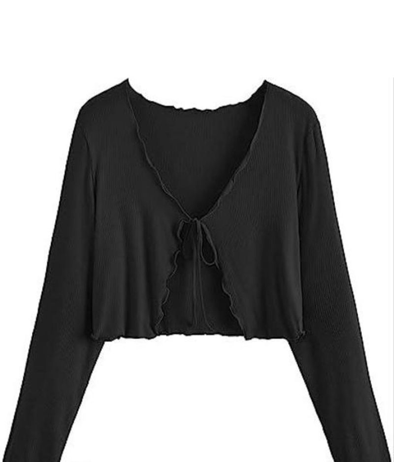 Black Tie-Front Cropped Cardigan