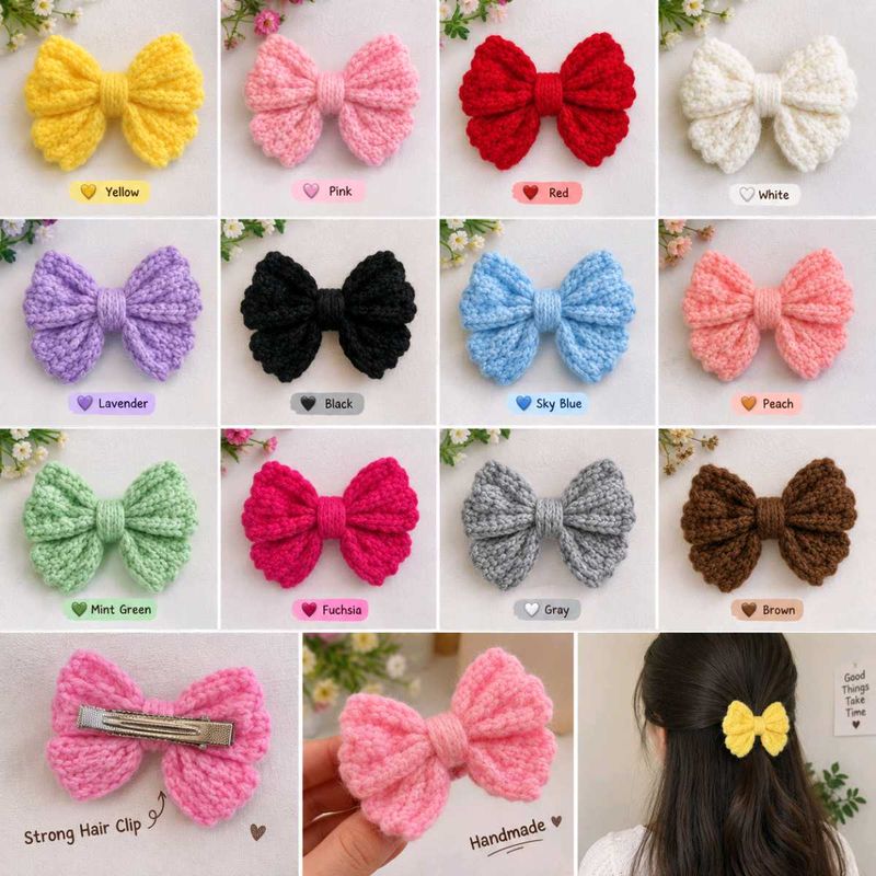 Handmade Knit Bow Hair 2 Clip combo