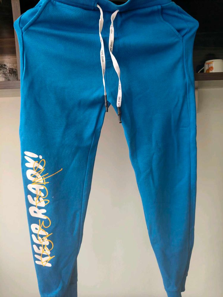 Blue Joggers with "Keep Ready!" Print