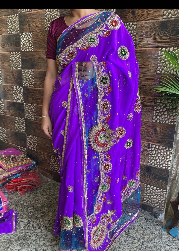 Purple Embroidered Sari