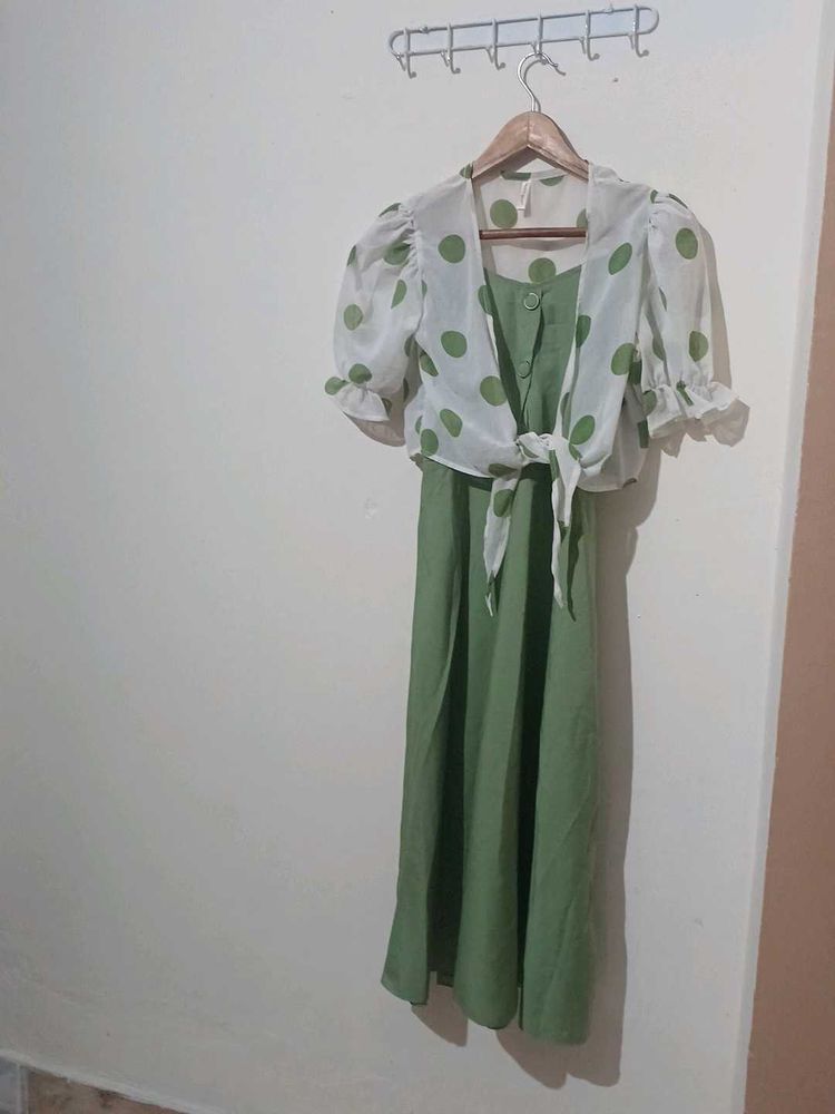Green Polka Dot Dress &amp; Shrug