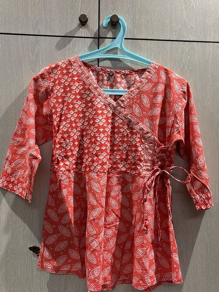 Women's orange Printed Wrap Kurta