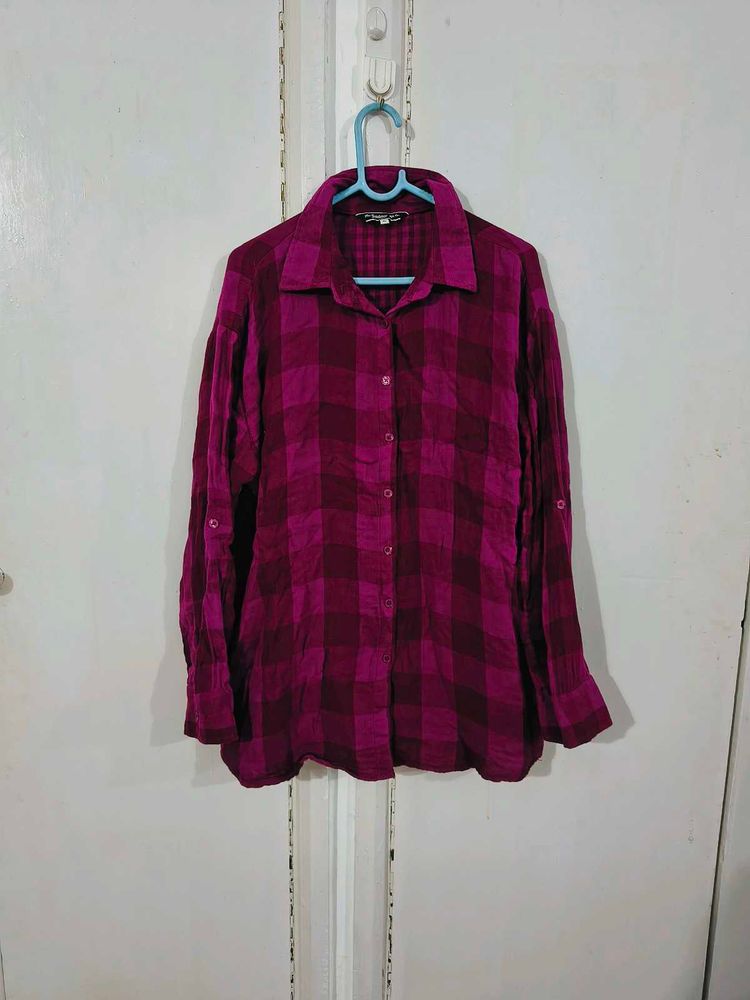 Roadster Chic Pink &amp; Maroon Plaid Shirt