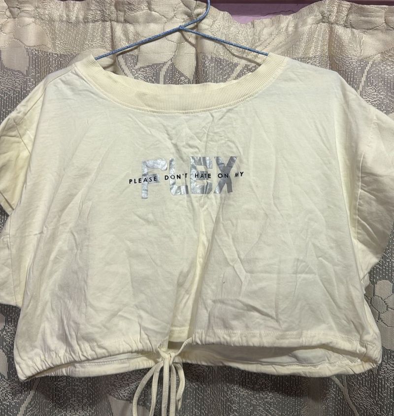 Yellow Crop Top with Drawstring