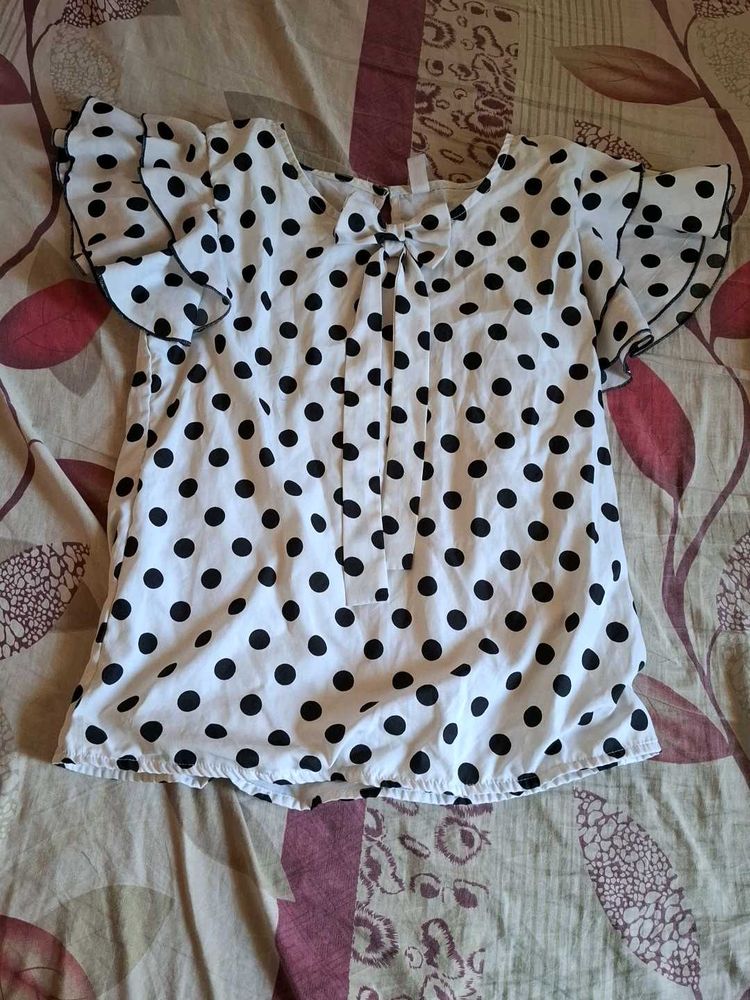 Polka Dot Top with Ruffle Sleeves