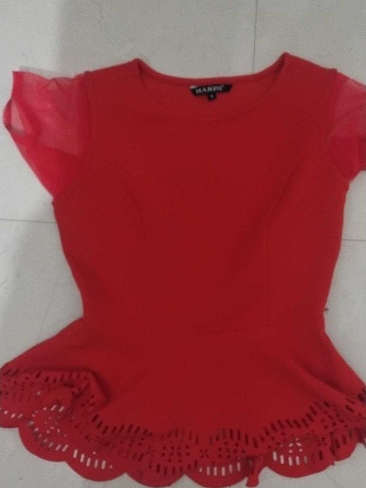 Vibrant Red Peplum Top