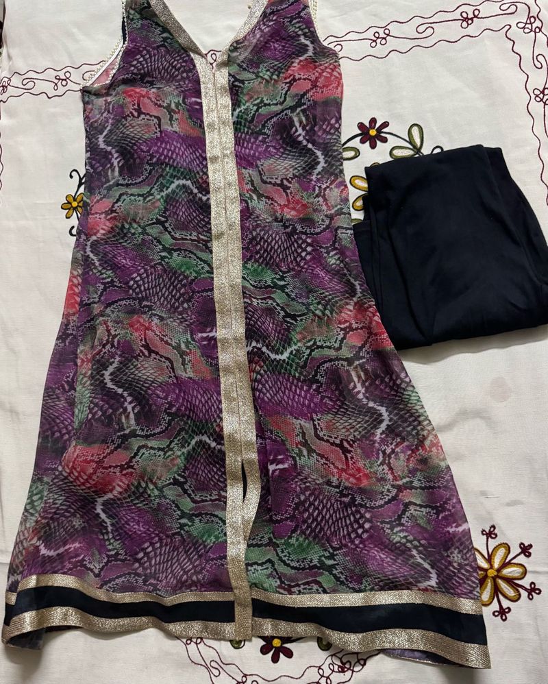 purple vibrant print kurta set