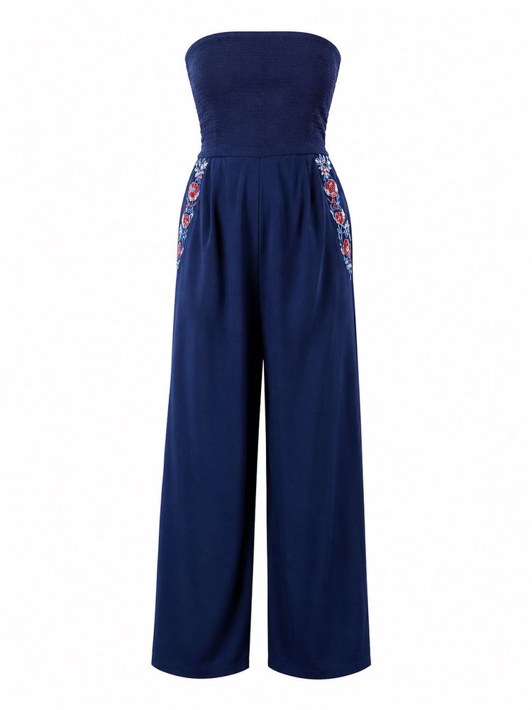 Navy blue strapless jumpsuit