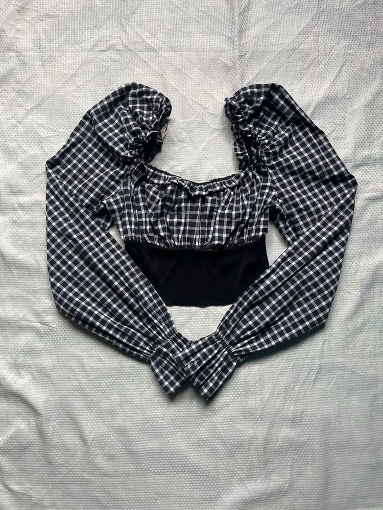 Zara Gingham Puff Sleeve Top