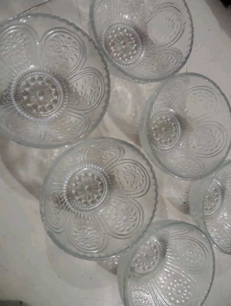 Set of 6 Embossed Glass Bowls