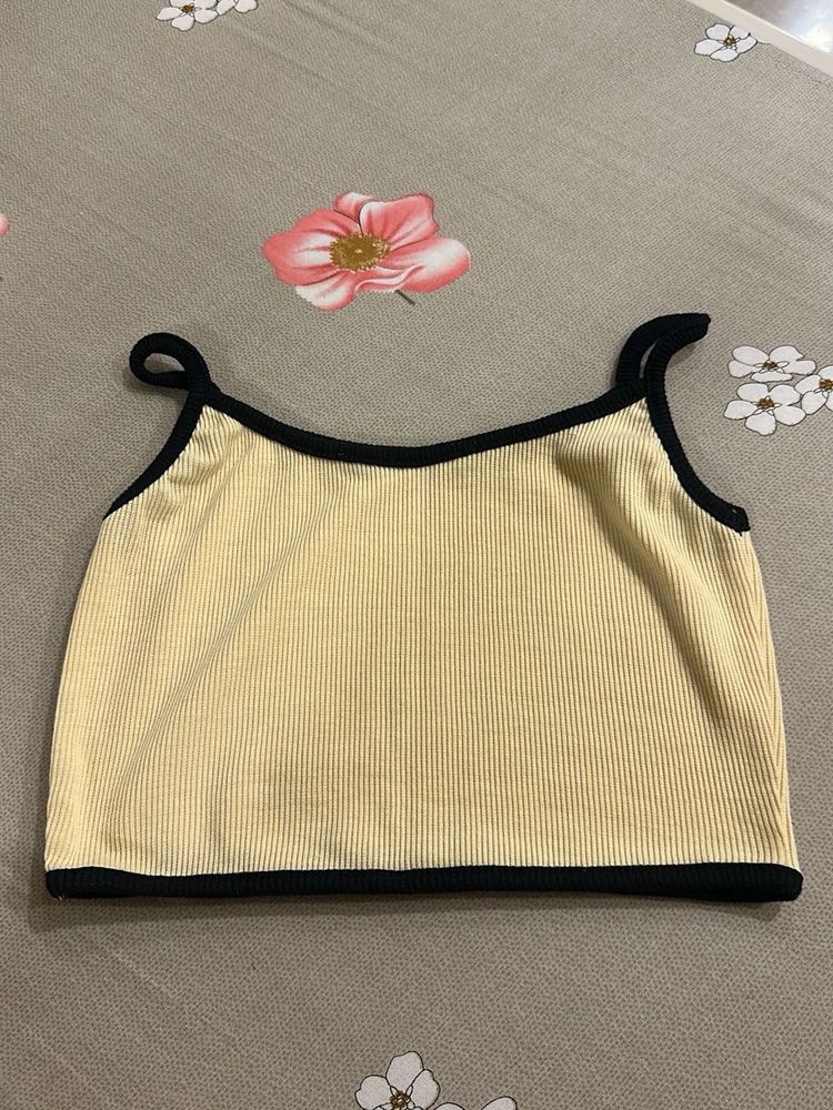 Ribbed Yellow Cami Top with Black Trim