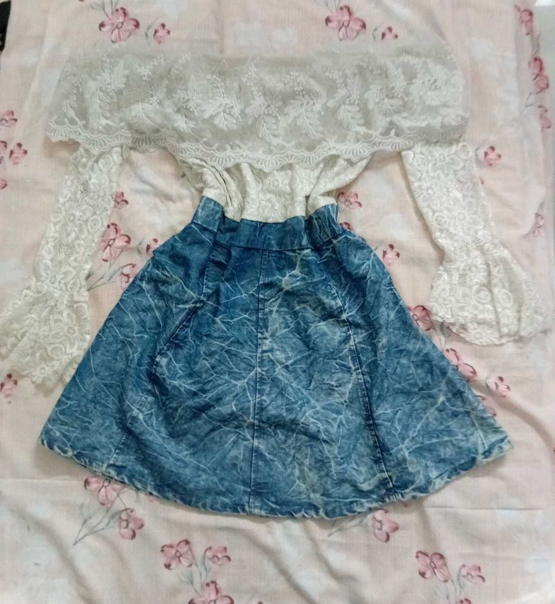✨ Vintage Lace &amp; Denim Dress for Sale 💙🤍