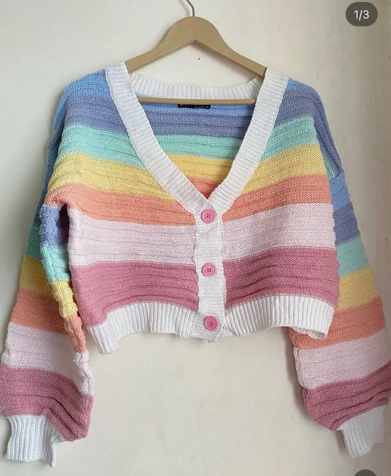 Pastel Rainbow Striped Cropped Cardigan