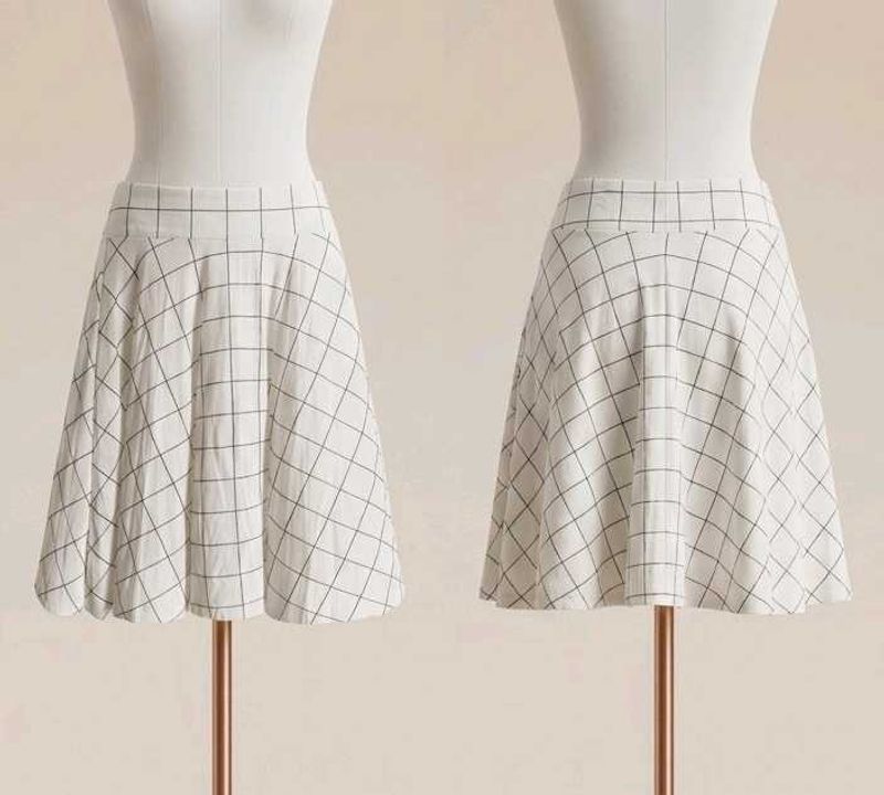 White Grid Print A-Line Skirt