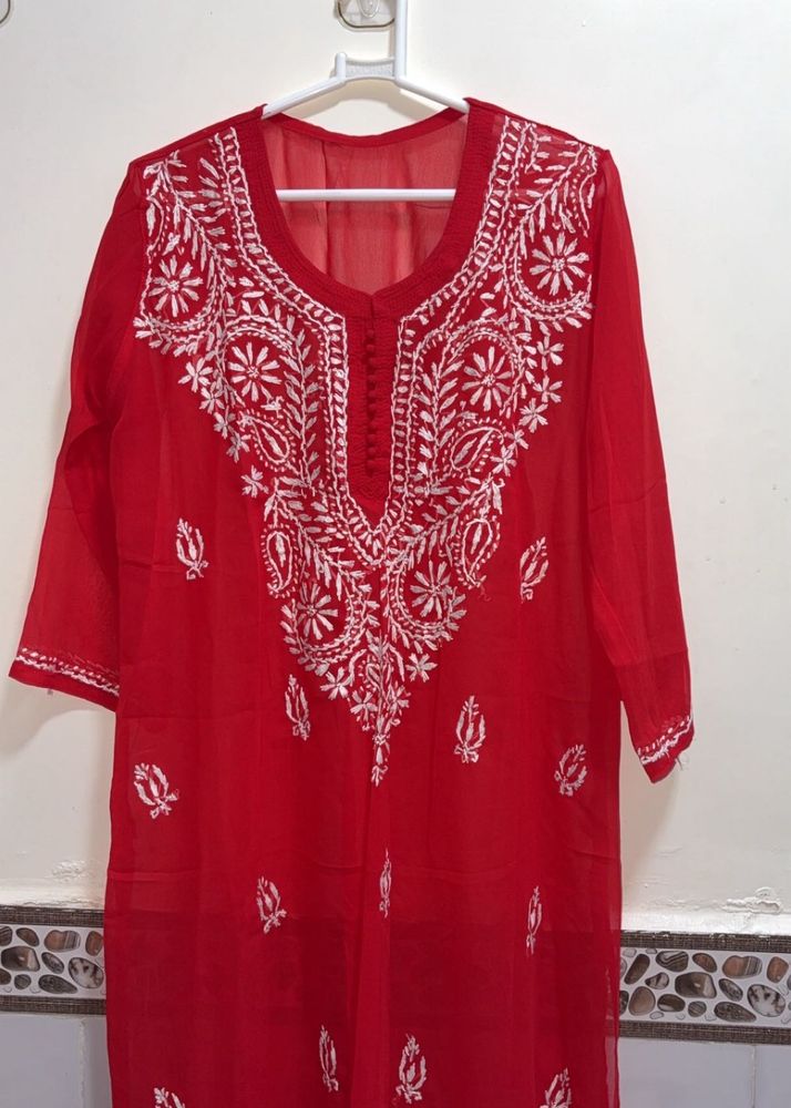 Red Chikankari Kurta