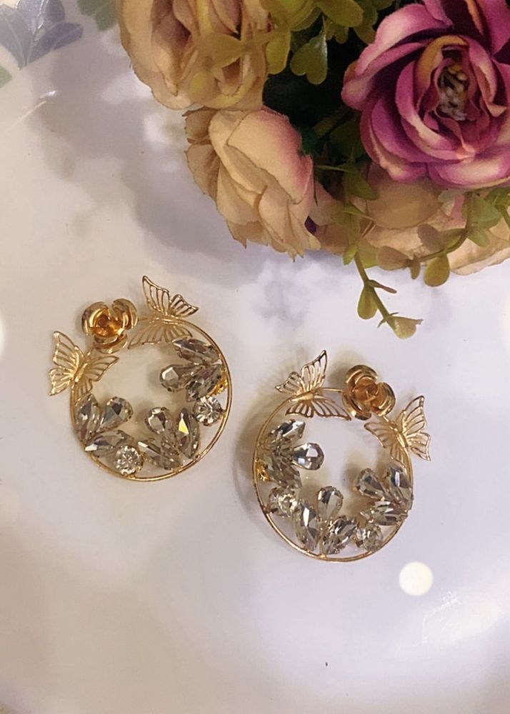 Gold Butterfly Hoop Earrings