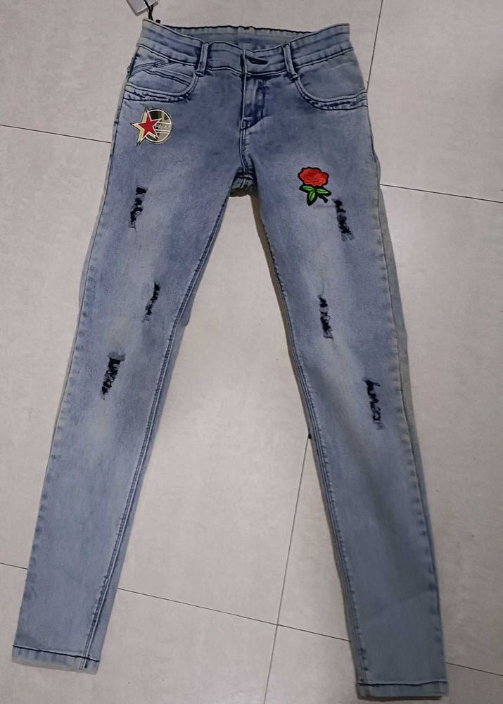 Light Wash Distressed Jeans with Patches 💕