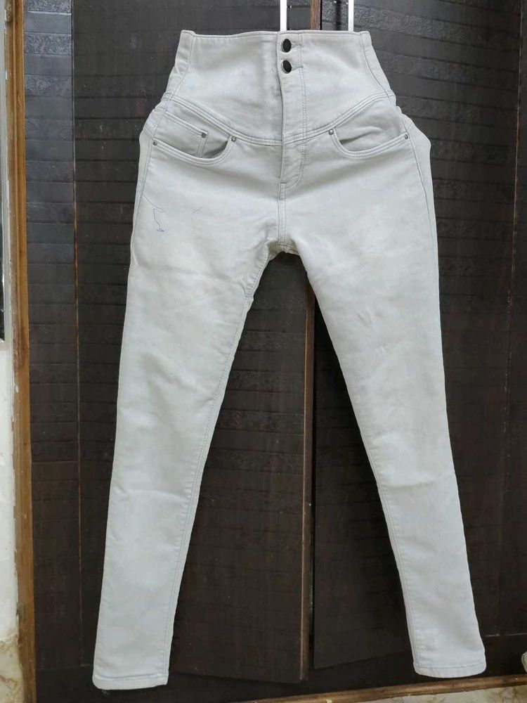 High Waisted Light Grey Jeans