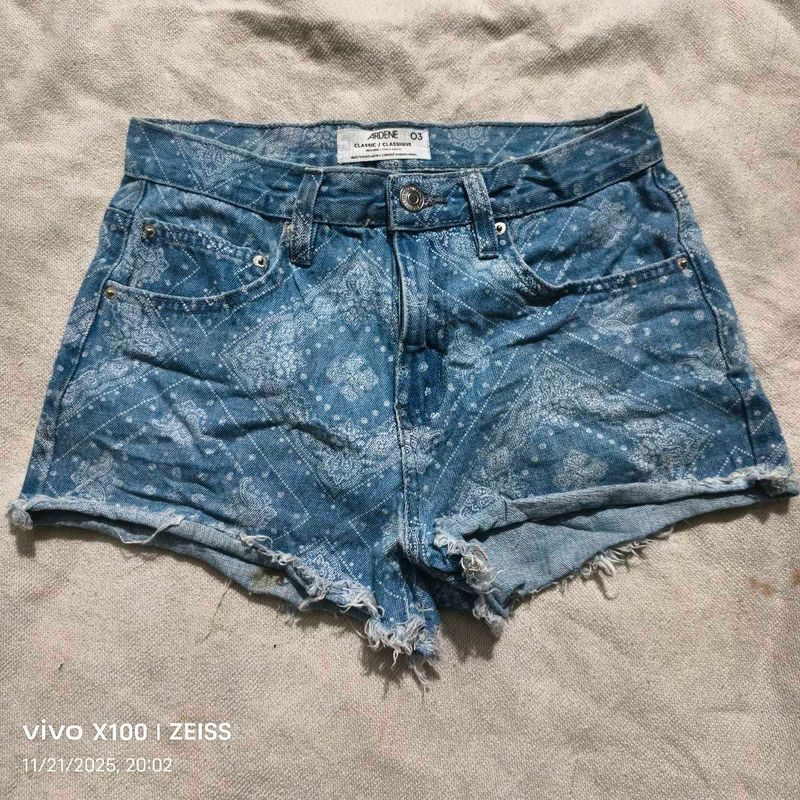 Stylish Blue Patterned Denim Shorts