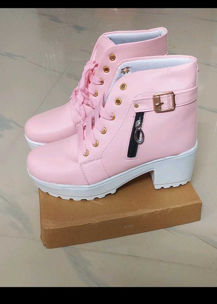 Cute Pink Lace-Up Platform Boots