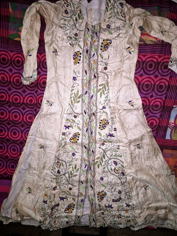 Embroidered Beige Kurta gown