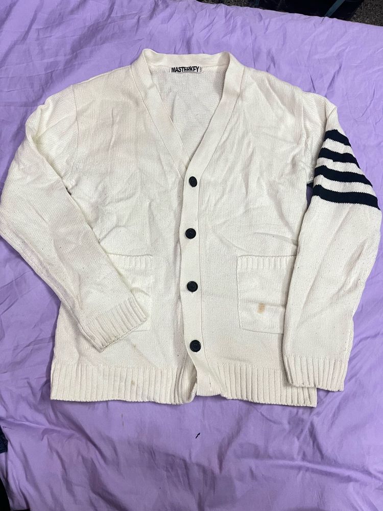 Cream Striped Sleeve Cardigan