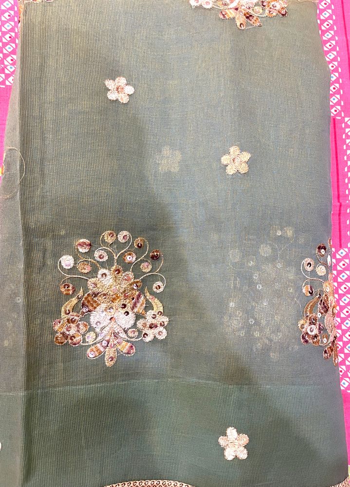 Green Saree With Golden Work
