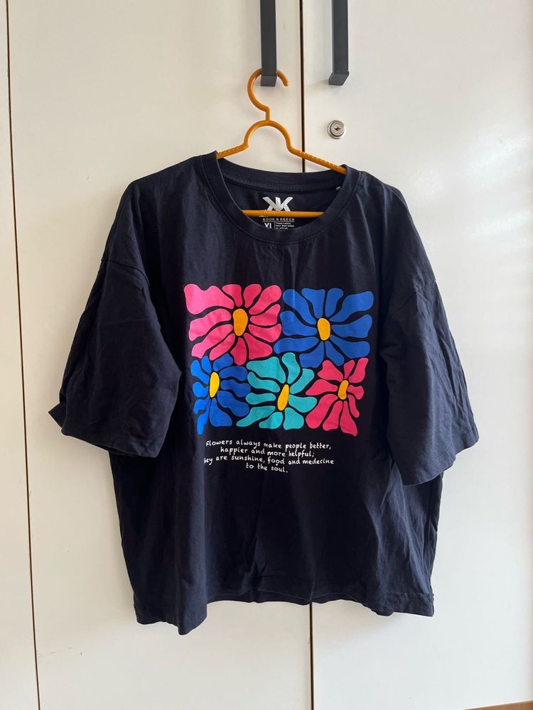 oversize Black Floral Graphic T-Shirt