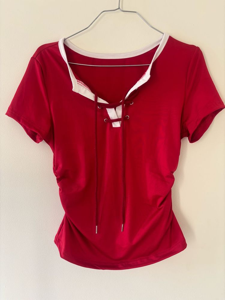 Chic Red Lace-Up Top