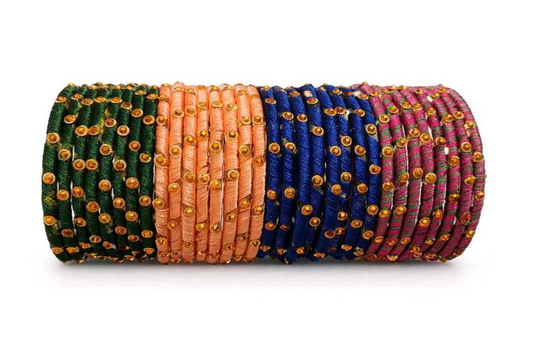 Silk Thread Bangles combo offer set of 4 dozens