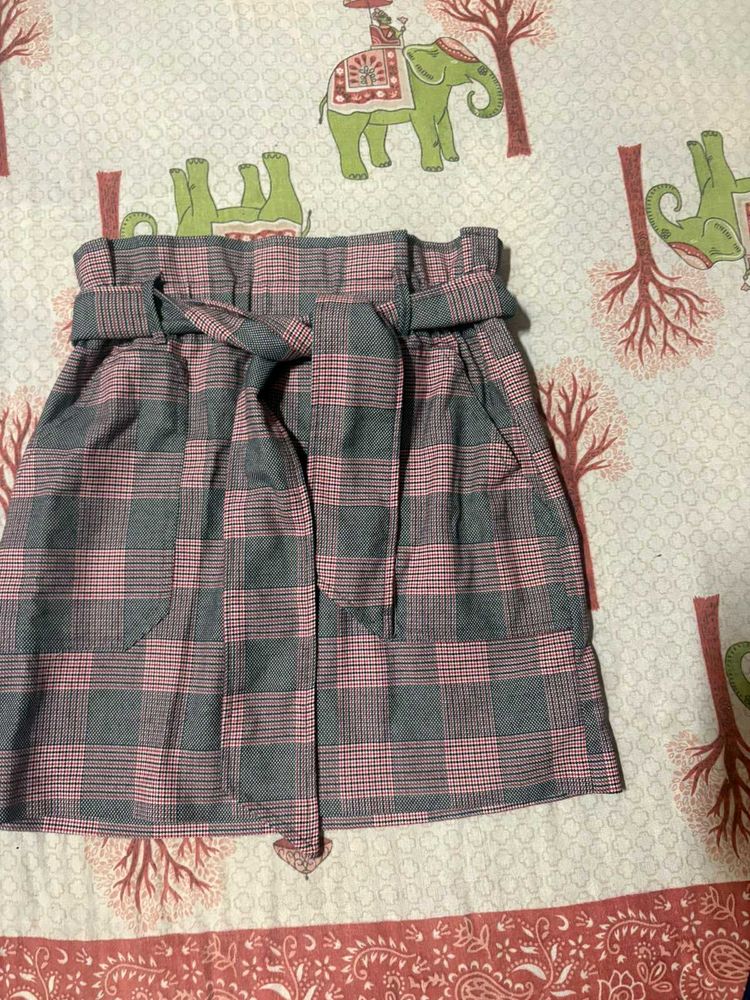 Plaid Mini Skirt with Belt