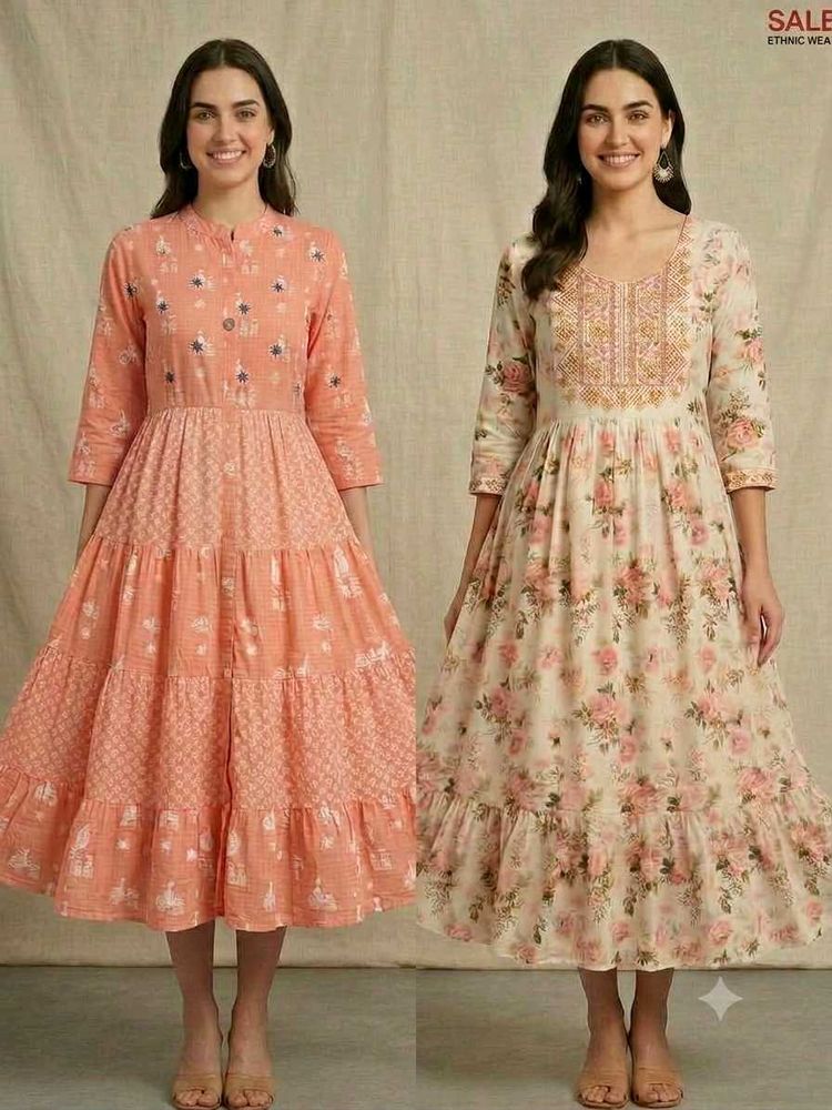 combo set of 2 cotton Print flared kurta