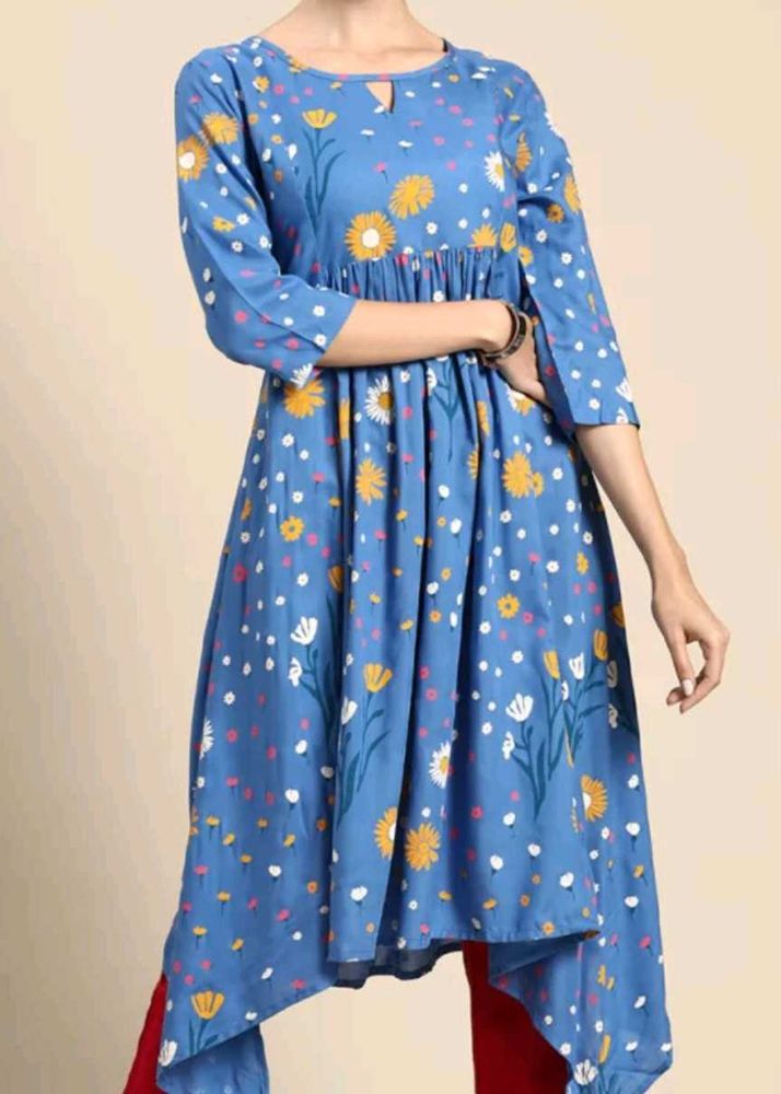 Anouk Women Blue &amp; Yellow Floral Printed Kurta
