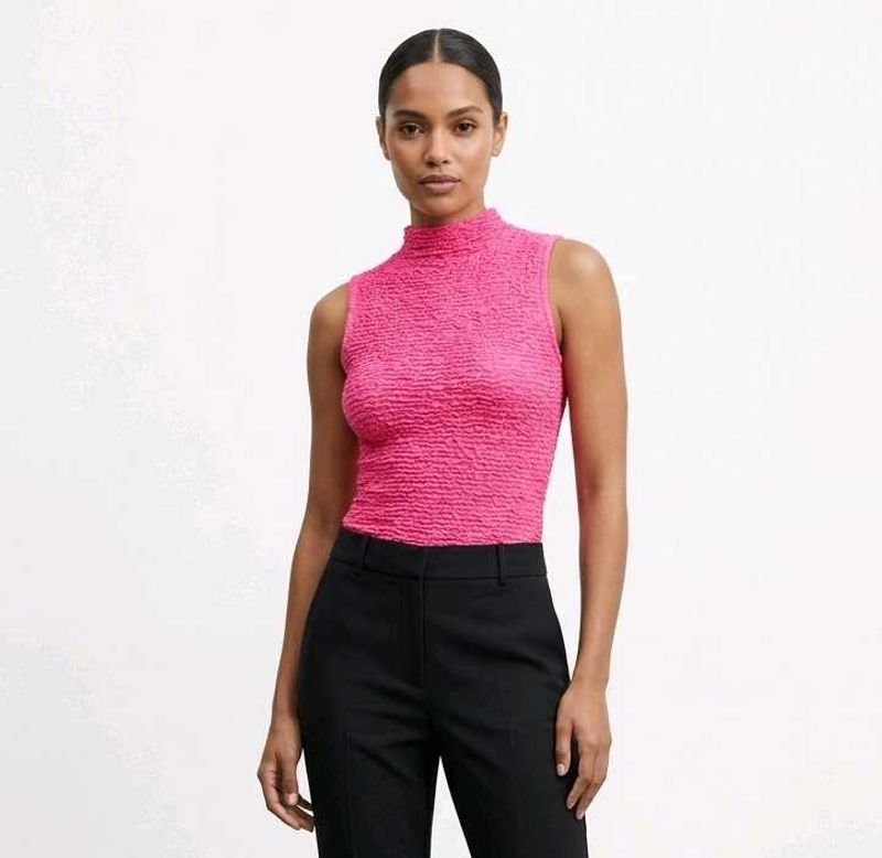 Pink Smocked Mock Neck Top