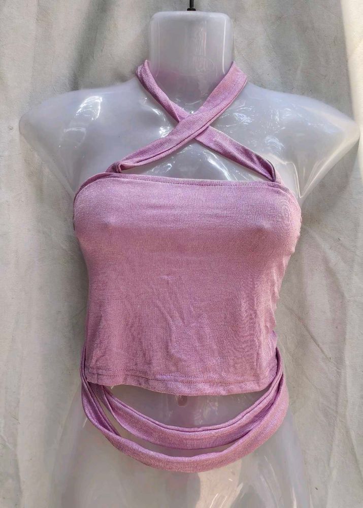 Chic Lavender Halter Neck Crop Top