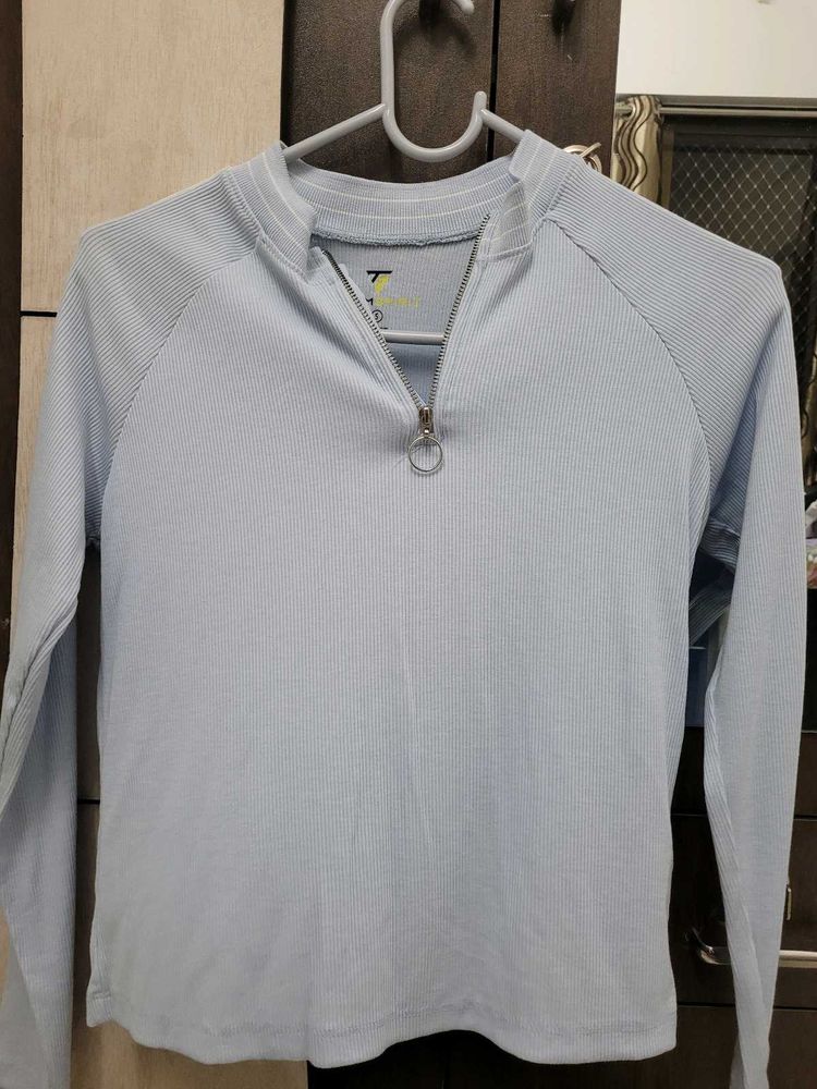 Sporty Chic Sky Blue Zip-Up Top