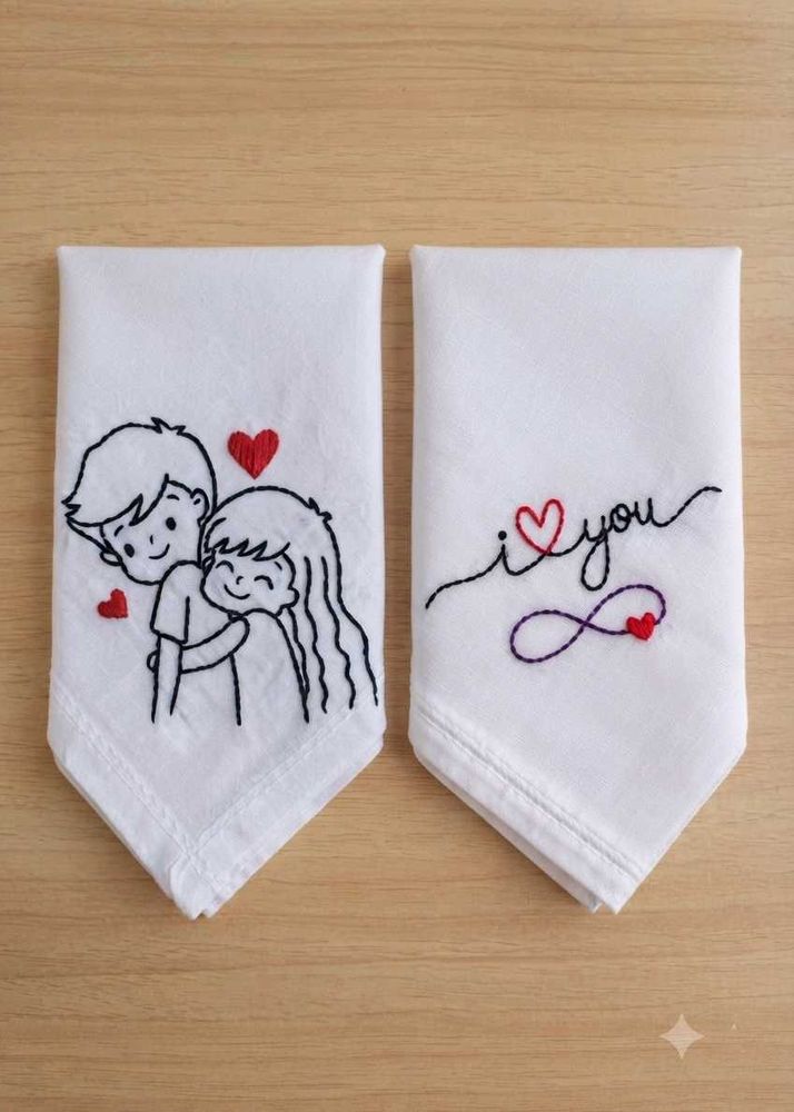 Cute Couple Embroidered Handkerchief Set
