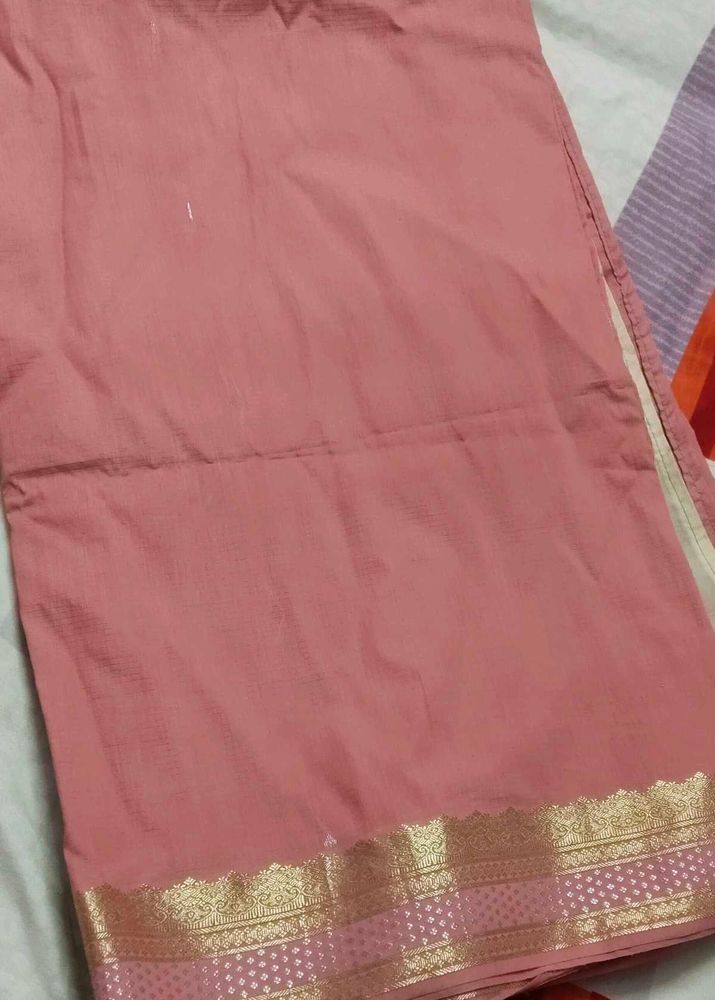 Elegant Pink Saree with Gold Border