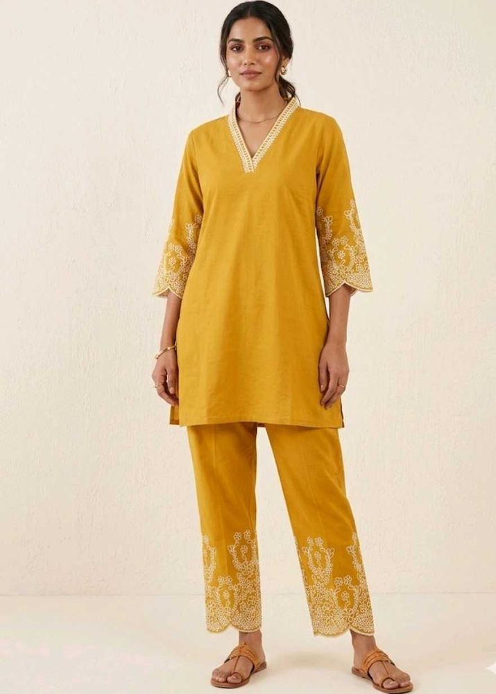 Elegant Embroidered Mustard Co-ord Set