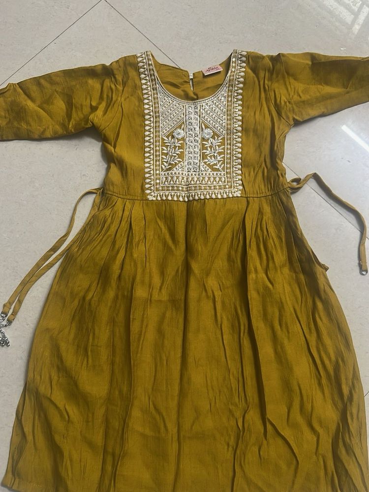 Mustard Yellow Embroidered Kurta
