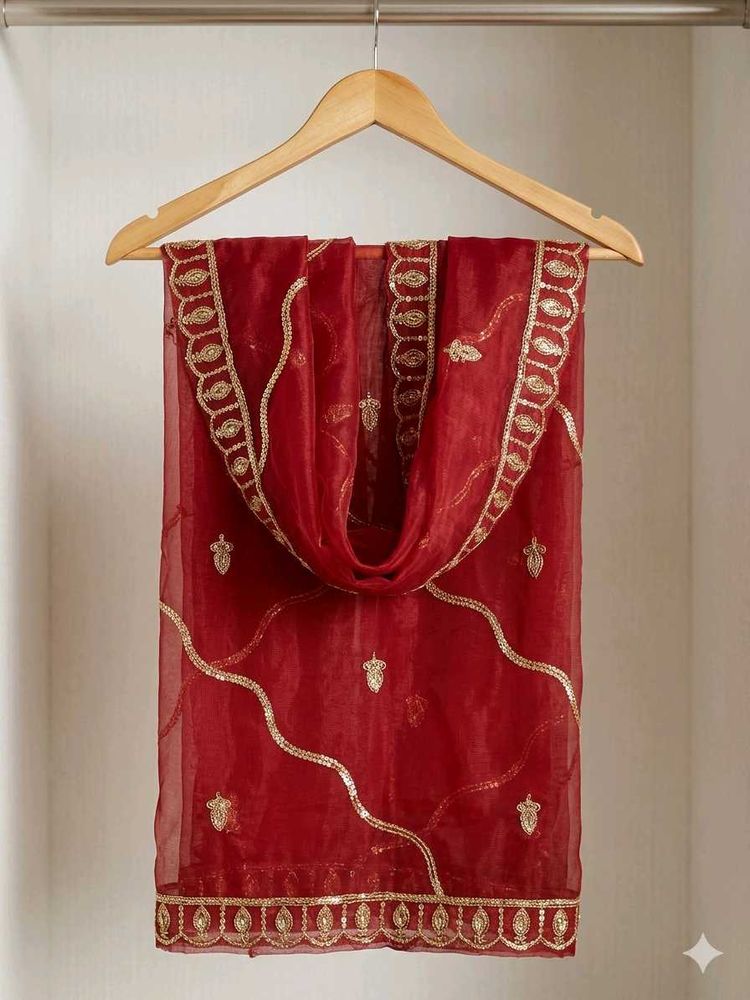 Embroidered maroon Dupatta