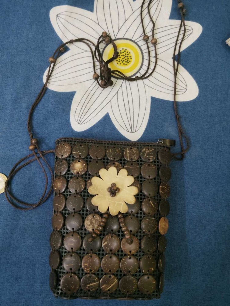 Boho Coconut Shell Bag with Flower
