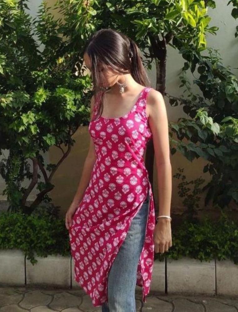 Pink Printed Kurti Dress