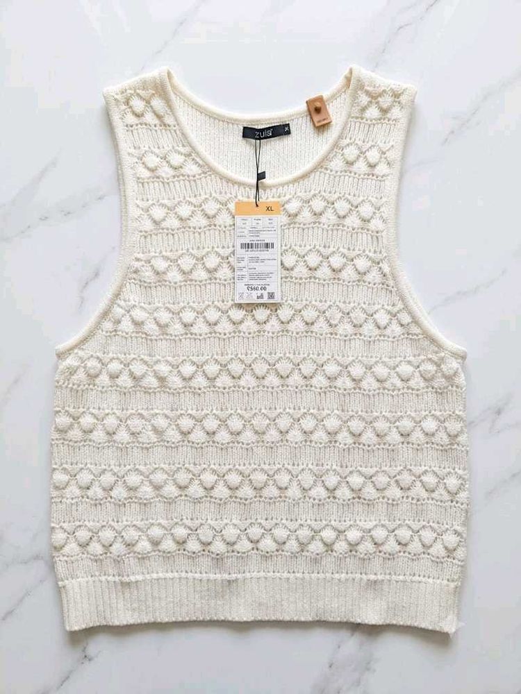 Cream Knit Sleeveless Top