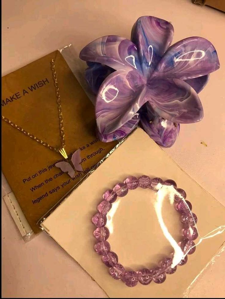 Purple Butterfly Necklace &amp; Bracelet Set